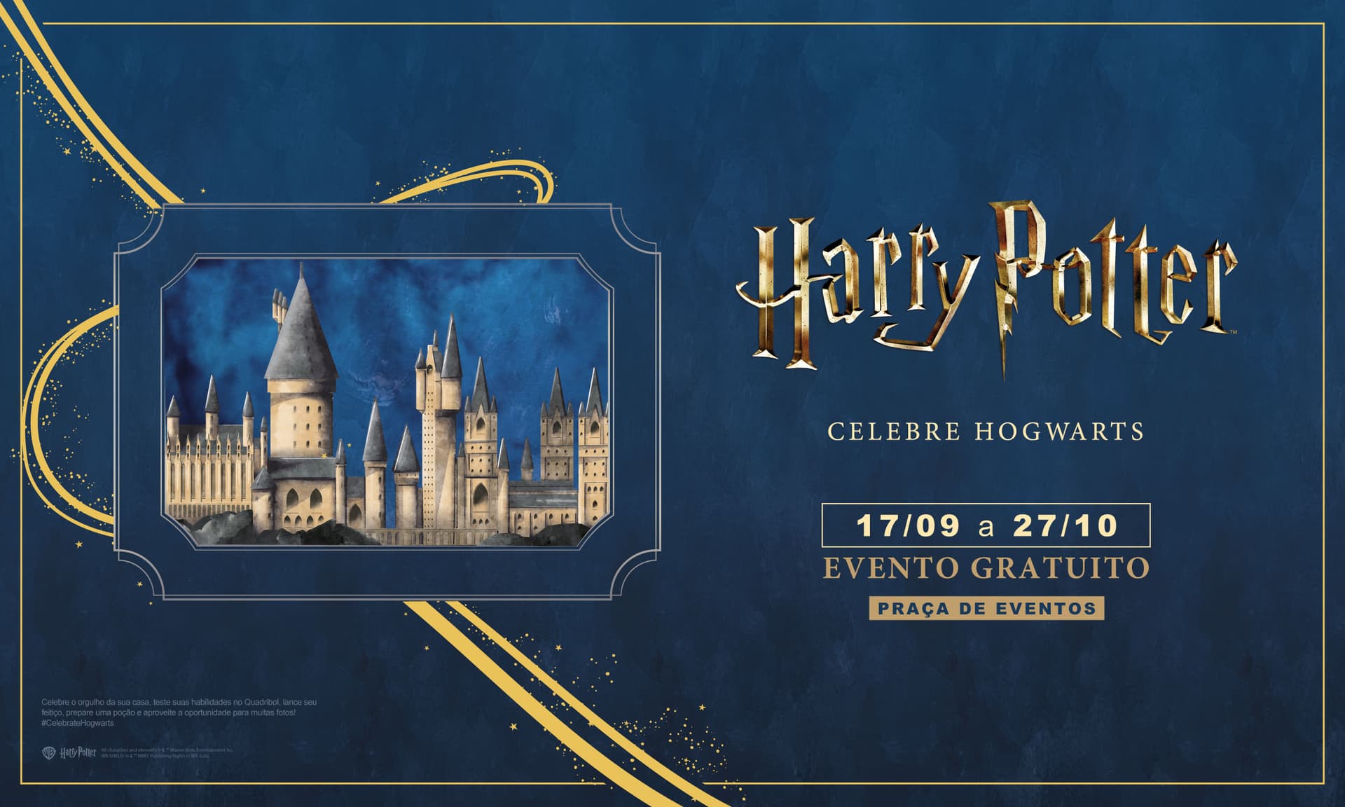 Banner do evento Harry Potter – Celebre Hogwarts: Aurora Shopping recebe experiência imersiva inédita